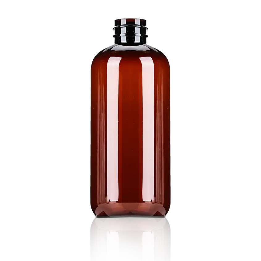 12 oz 360 ml Amber PET Plastic Boston Bottle with Gold Metal Pump